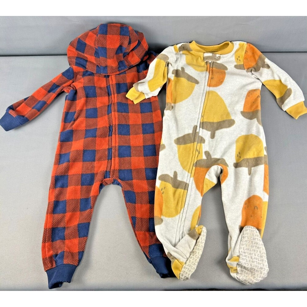 Carters Infant Winter Fleece Footed Sleeper and Plaid Hooded Set of 2 - Size 12M